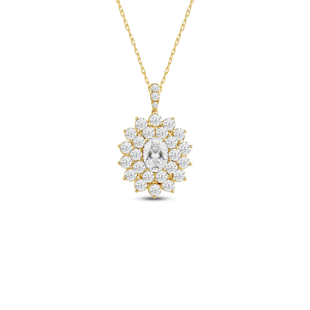 Flower Cluster Diamond Pendant with 18KT Yellow Gold / Lab / 3 1/8 Cut Diamond in 14KT Yellow Gold / Lab / 3 1/8 view 1
