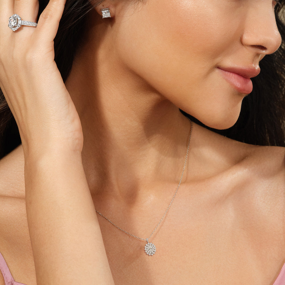 Flower Cluster Diamond Pendant with 18KT White Gold / Lab / 3 1/8 Cut Diamond in 14KT White Gold / Lab / 3 1/8 view 3
