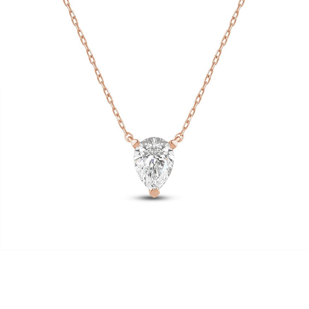 3 Prong Point Down Lab Created Diamond Pear Drop Solitaire Necklace with 18KT Rose Gold / Lab / 1 Cut Diamond in 14KT Rose Gold / Lab / 1 view 1
