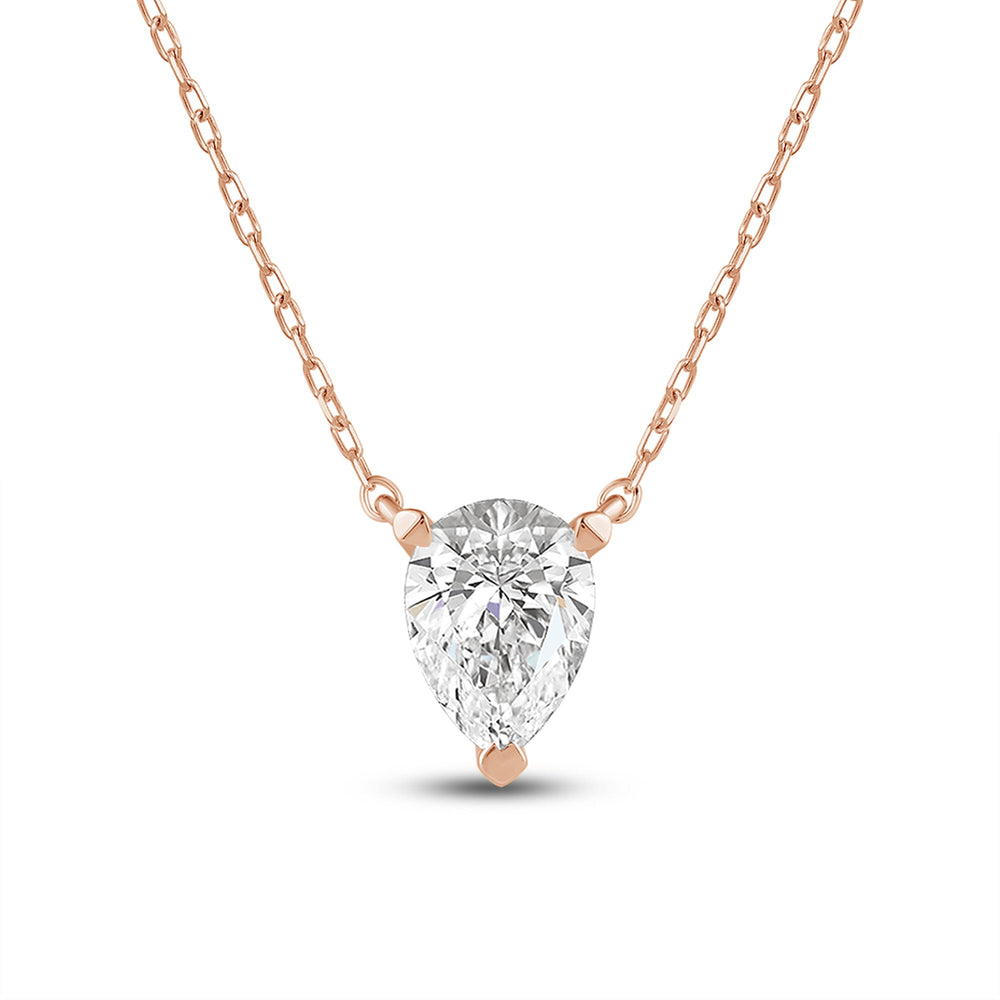 3 Prong Point Down Lab Created Diamond Pear Drop Solitaire Necklace with 18KT Rose Gold / Lab / 1 Cut Diamond in 14KT Rose Gold / Lab / 1 view 4

