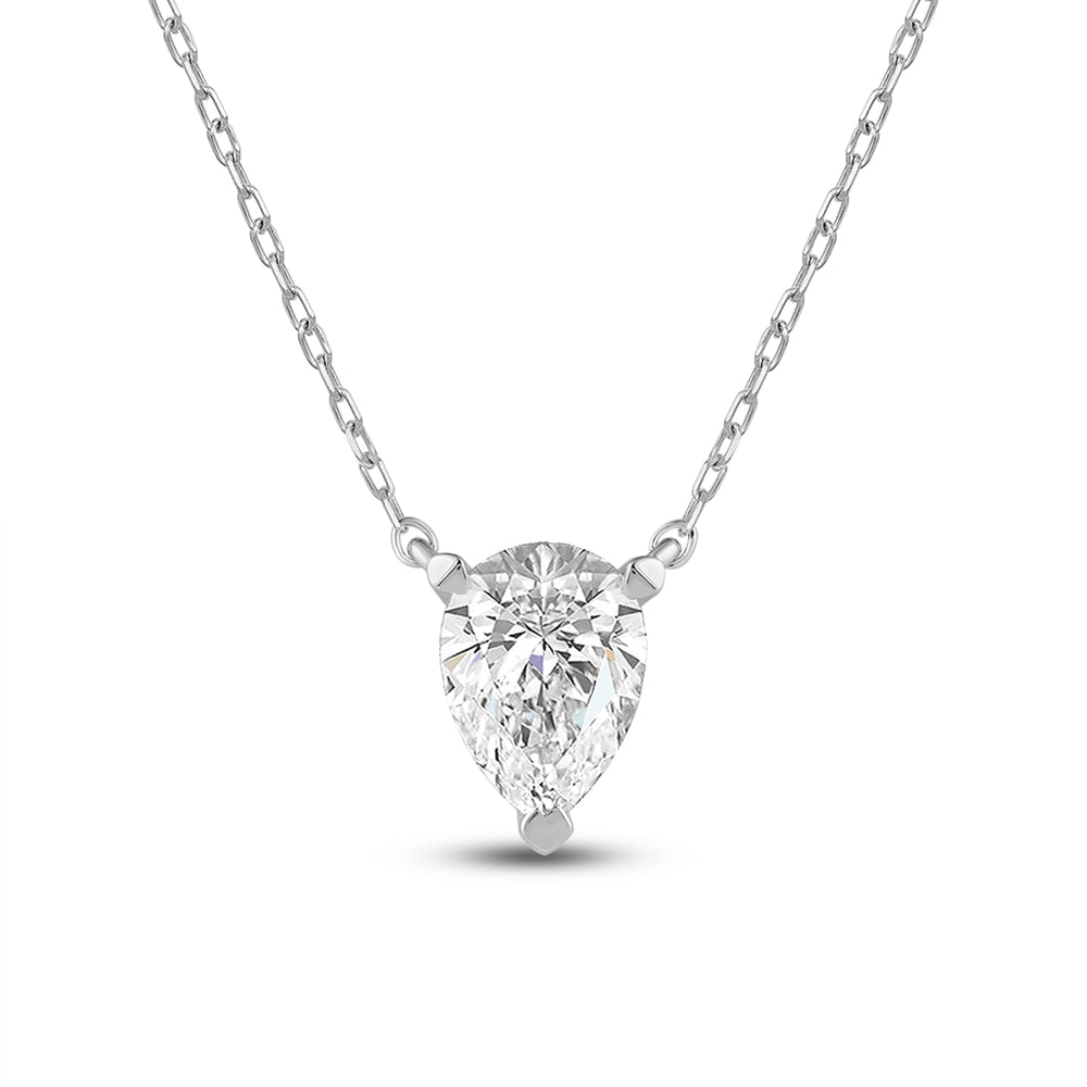 3 Prong Point Down Lab Created Diamond Pear Drop Solitaire Necklace with 18KT White Gold / Lab / 1 Cut Diamond in 14KT White Gold / Lab / 1 view 4
