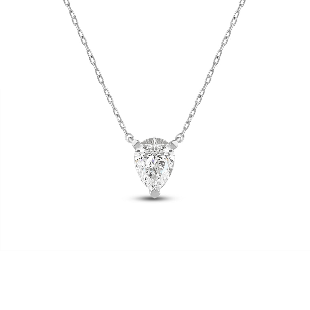3 Prong Point Down Lab Created Diamond Pear Drop Solitaire Necklace with 18KT White Gold / Lab / 1 Cut Diamond in 14KT White Gold / Lab / 1 view 1

