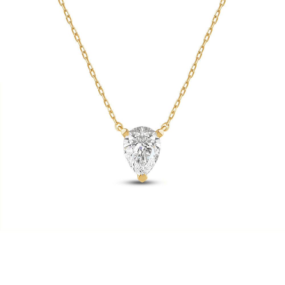 3 Prong Point Down Lab Created Diamond Pear Drop Solitaire Necklace with 18KT Yellow Gold / Lab / 1 Cut Diamond in 14KT Yellow Gold / Lab / 1 view 1
