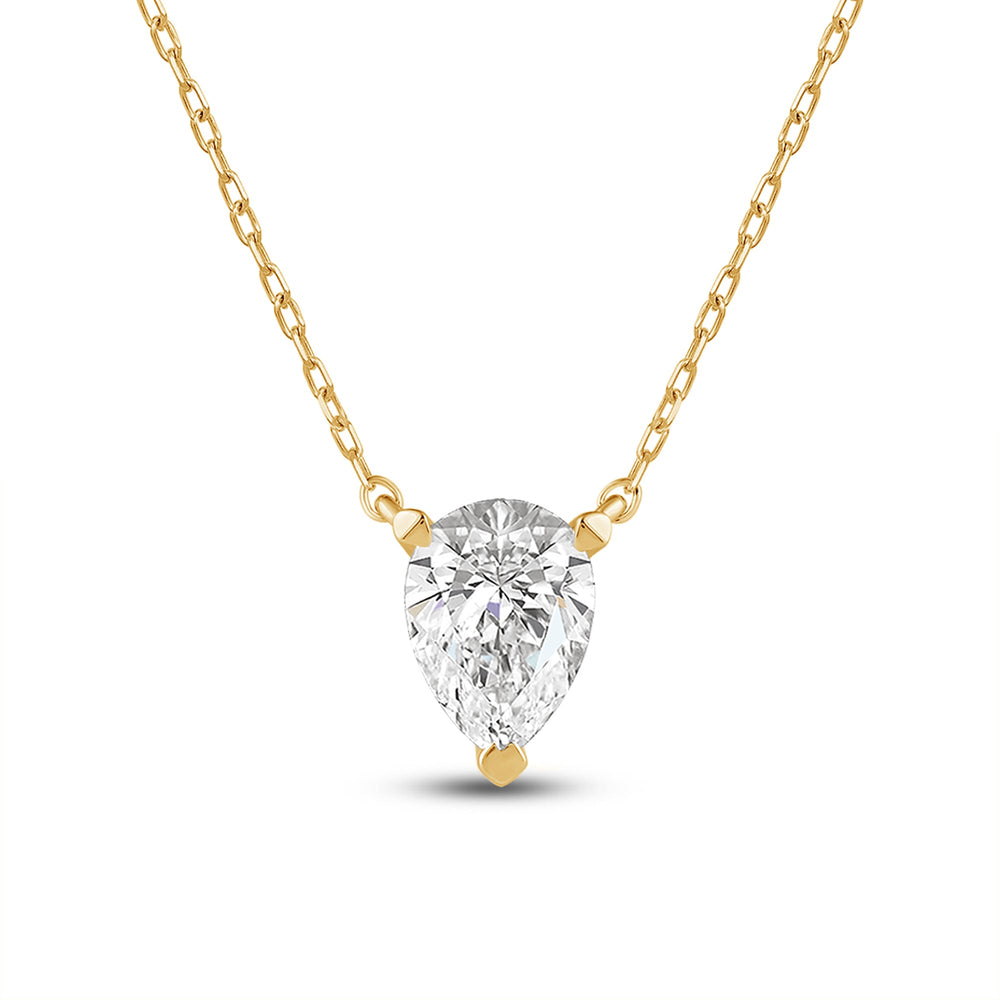 3 Prong Point Down Lab Created Diamond Pear Drop Solitaire Necklace with 18KT Yellow Gold / Lab / 1 Cut Diamond in 14KT Yellow Gold / Lab / 1 view 4
