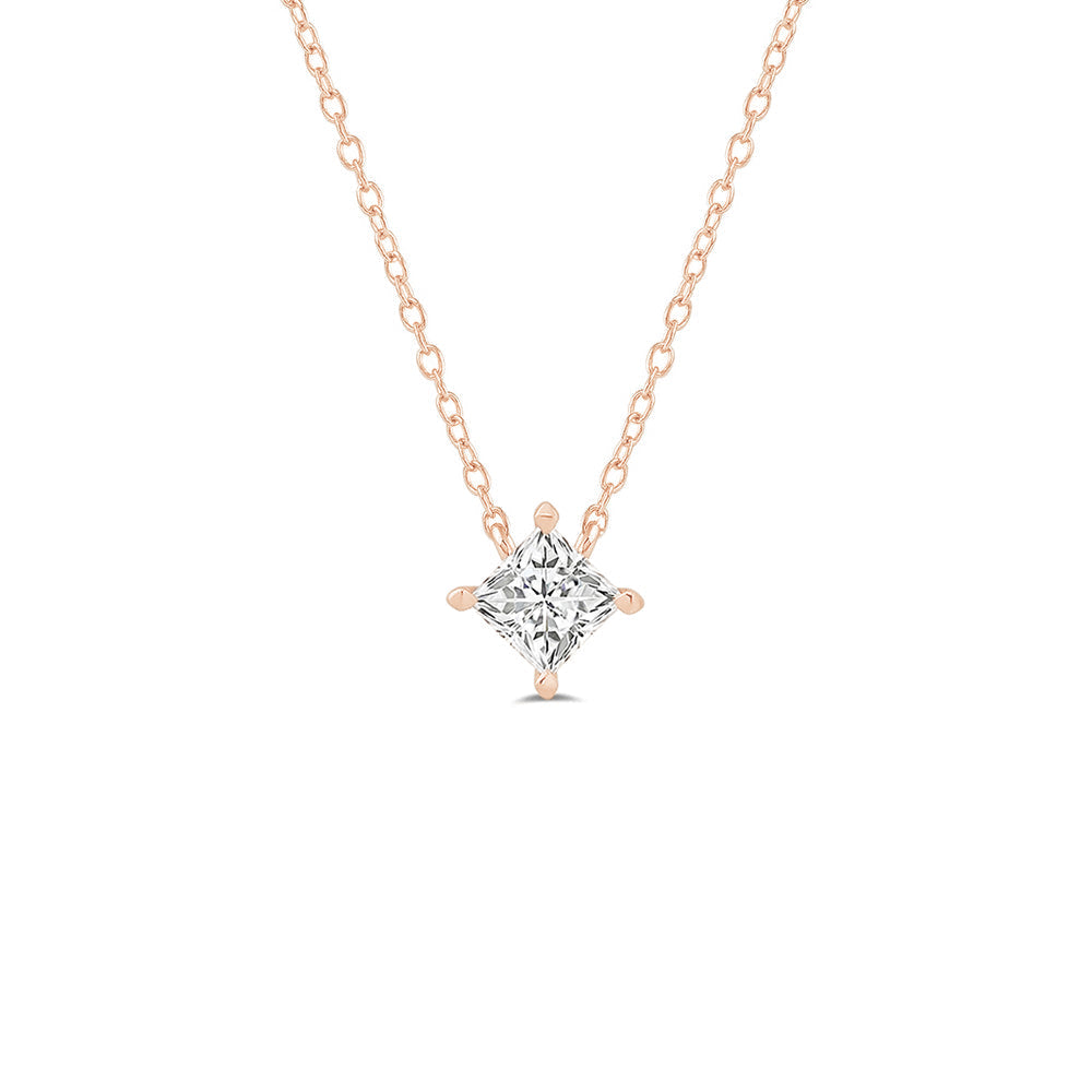 4 Prong Kite Set Lab Created Diamond Princess Solitaire Necklace with 18KT Rose Gold / Lab / 1 Cut Diamond in 14KT Rose Gold / Lab / 1 view 1
