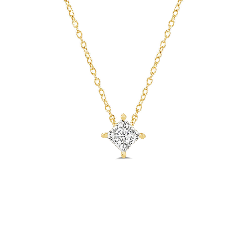 4 Prong Kite Set Lab Created Diamond Princess Solitaire Necklace with 18KT Yellow Gold / Lab / 1 Cut Diamond in 14KT Yellow Gold / Lab / 1 view 1
