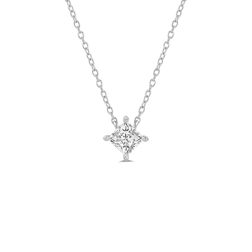 4 Prong Kite Set Lab Created Diamond Princess Solitaire Necklace with 18KT White Gold / Lab / 1 Cut Diamond in 14KT White Gold / Lab / 1 view 1
