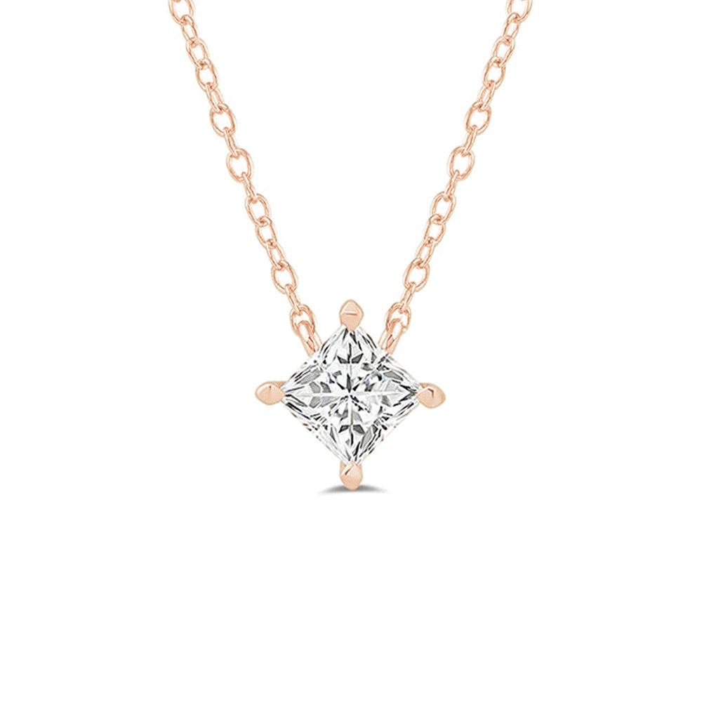 4 Prong Kite Set Lab Created Diamond Princess Solitaire Necklace with 18KT Rose Gold / Lab / 1 Cut Diamond in 14KT Rose Gold / Lab / 1 view 4
