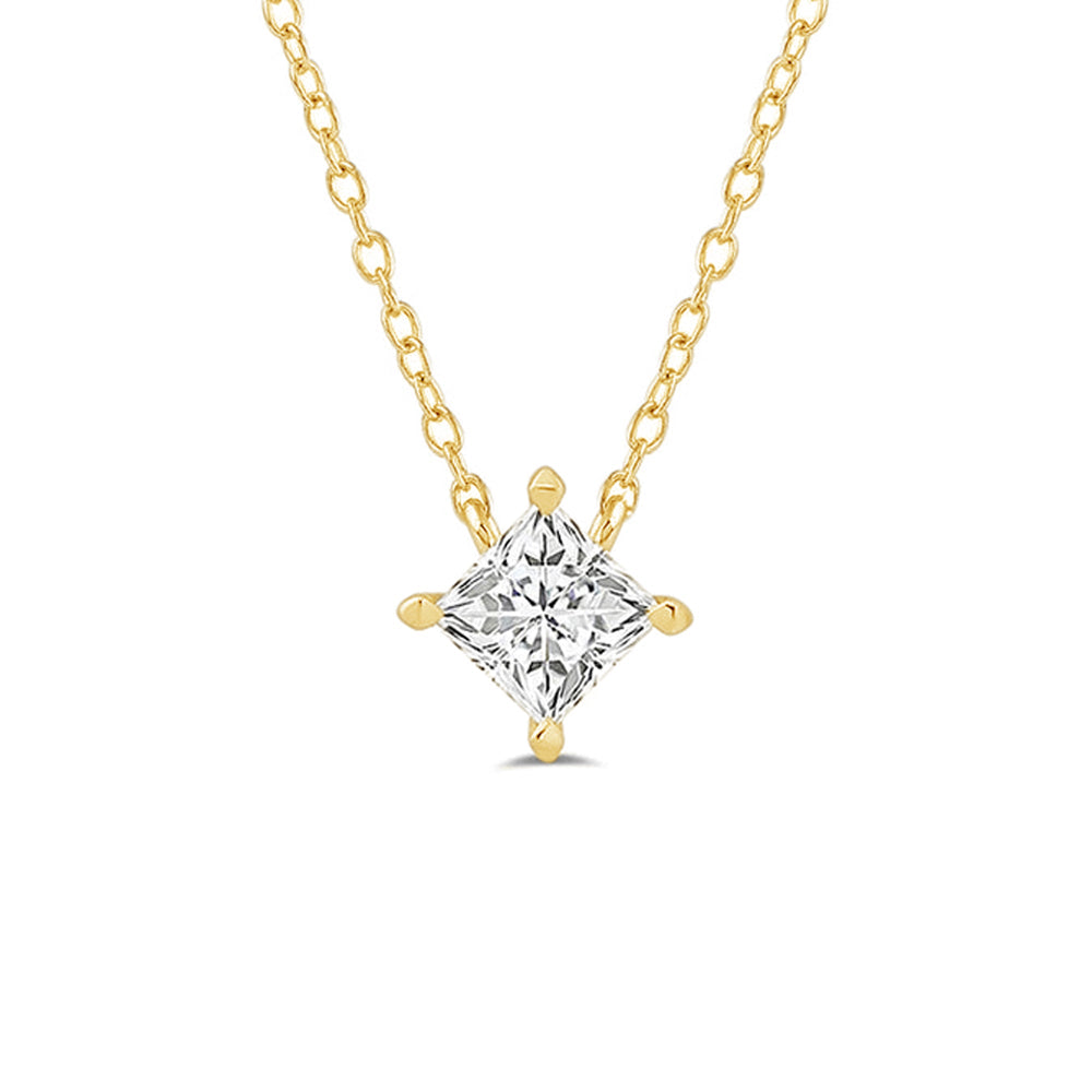 4 Prong Kite Set Lab Created Diamond Princess Solitaire Necklace with 18KT Yellow Gold / Lab / 1 Cut Diamond in 14KT Yellow Gold / Lab / 1 view 4
