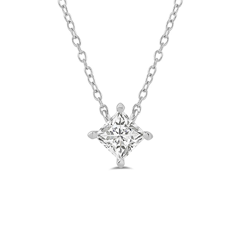 4 Prong Kite Set Lab Created Diamond Princess Solitaire Necklace with 18KT White Gold / Lab / 1 Cut Diamond in 14KT White Gold / Lab / 1 view 4
