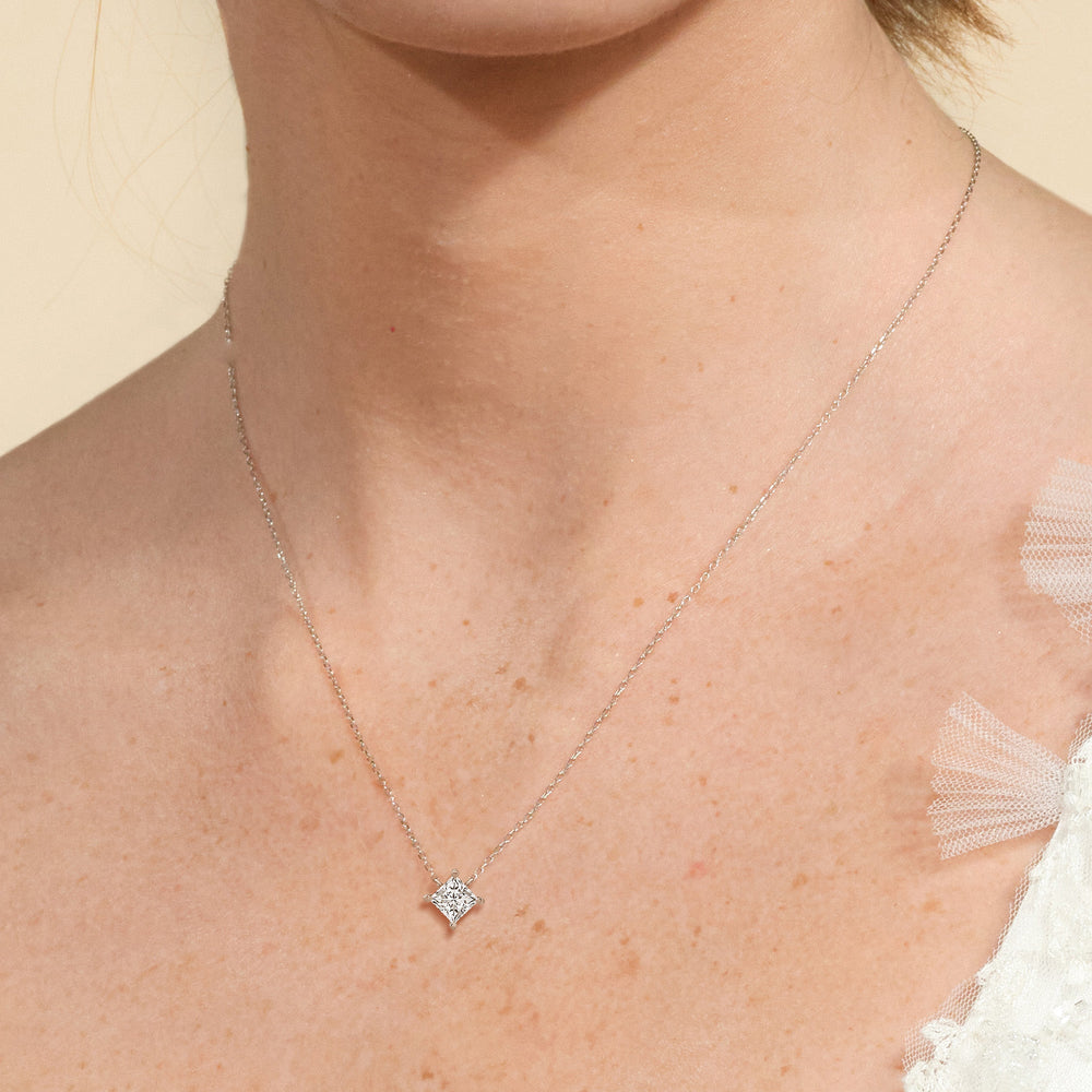 4 Prong Kite Set Lab Created Diamond Princess Solitaire Necklace with 18KT Rose Gold / Lab / 1 Cut Diamond in 14KT Rose Gold / Lab / 1 view 2
