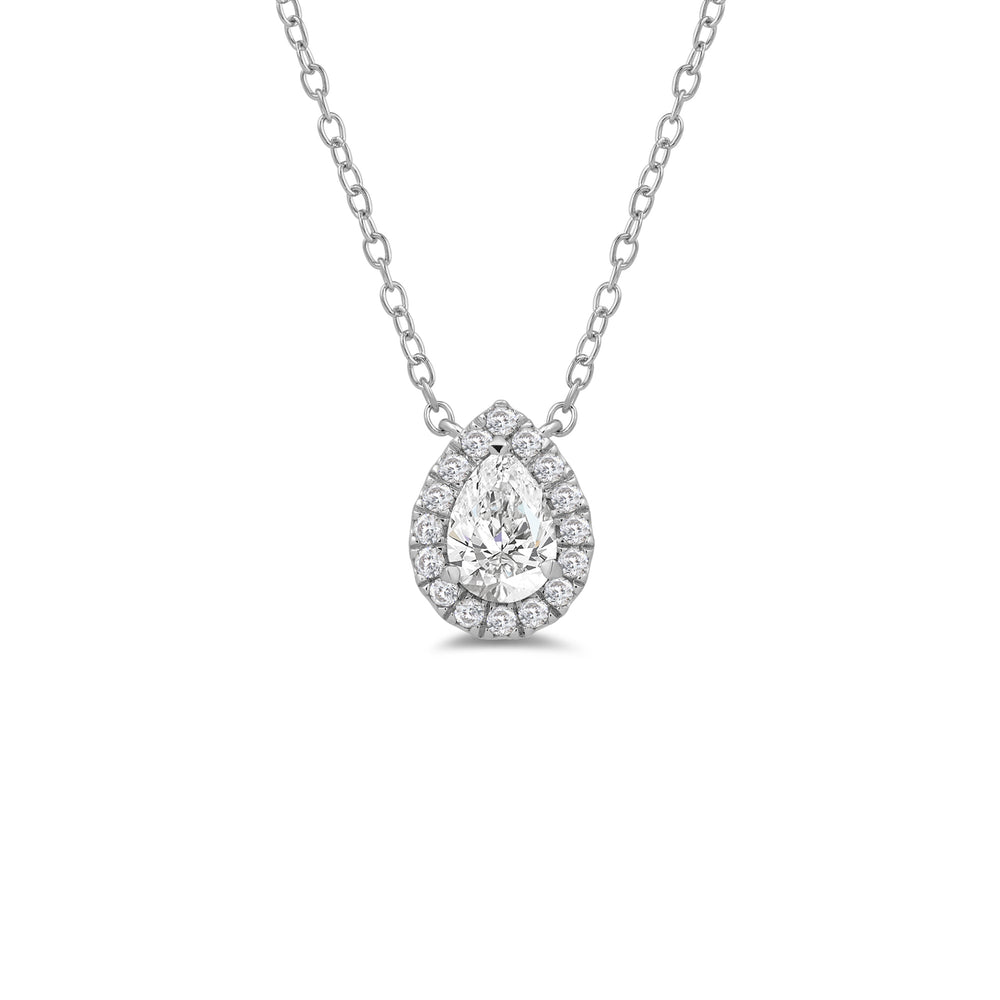 Halo Pear Lab Created Diamond Necklace with 18KT White Gold / Lab / 1 1/4 Cut Diamond in 14KT White Gold / Lab / 1 1/4 view 1
