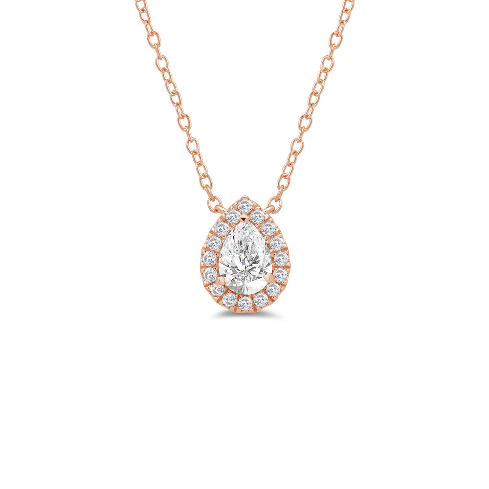 Halo Pear Lab Created Diamond Necklace with 18KT Rose Gold / Lab / 1 1/4 Cut Diamond in 14KT Rose Gold / Lab / 1 1/4 view 1

