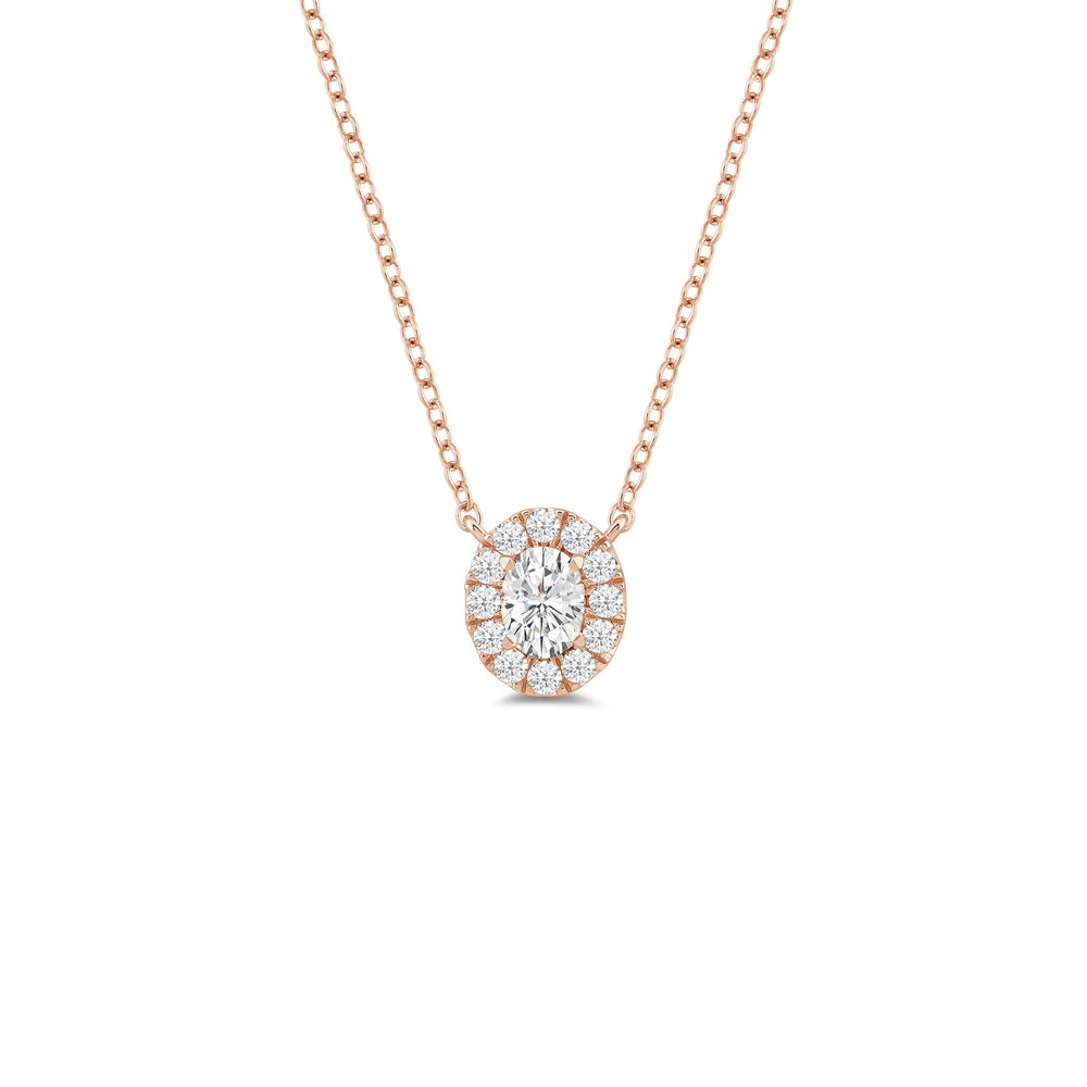 Halo Oval Lab Created Diamond Necklace with 18KT Rose Gold / Lab / 1 1/4 Cut Diamond in 14KT Rose Gold / Lab / 1 1/4 view 1
