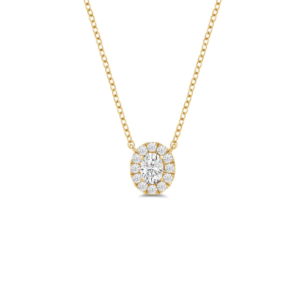 Halo Oval Lab Created Diamond Necklace with 18KT Yellow Gold / Lab / 1 1/4 Cut Diamond in 14KT Yellow Gold / Lab / 1 1/4 view 1
