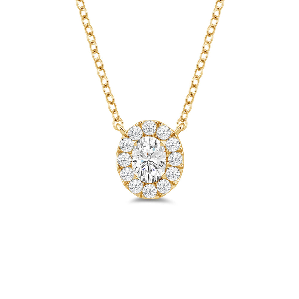 Halo Oval Lab Created Diamond Necklace with 18KT Yellow Gold / Lab / 1 1/4 Cut Diamond in 14KT Yellow Gold / Lab / 1 1/4 view 4
