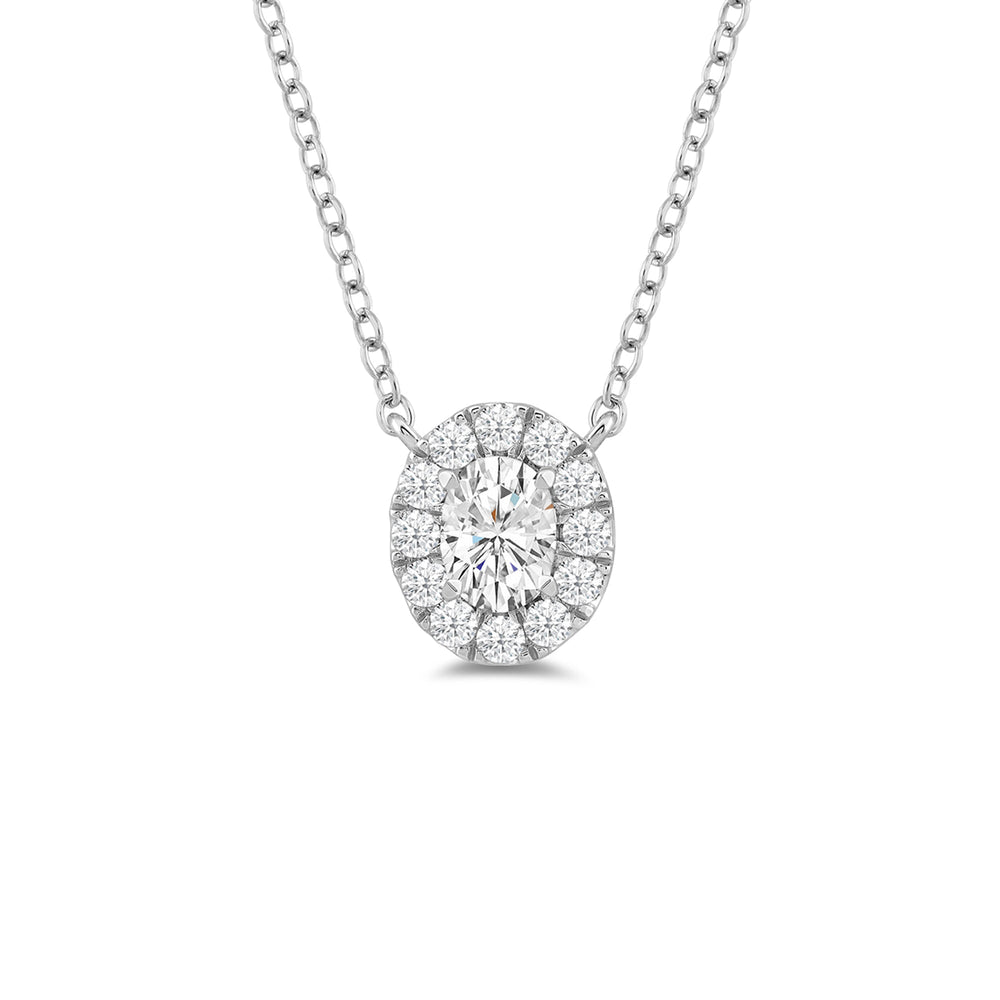 Halo Oval Lab Created Diamond Necklace with 18KT White Gold / Lab / 1 1/4 Cut Diamond in 14KT White Gold / Lab / 1 1/4 view 4
