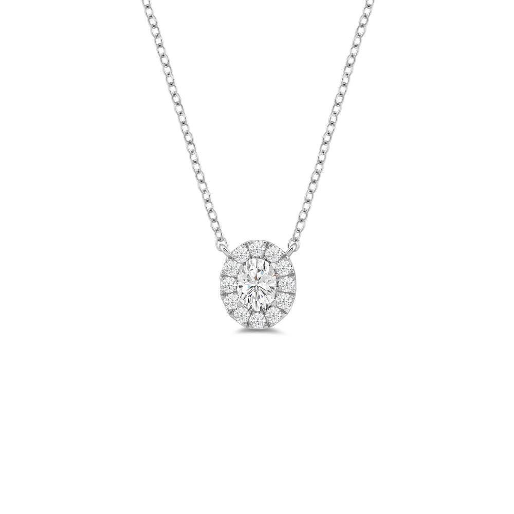 Halo Oval Lab Created Diamond Necklace with 18KT White Gold / Lab / 1 1/4 Cut Diamond in 14KT White Gold / Lab / 1 1/4 view 1
