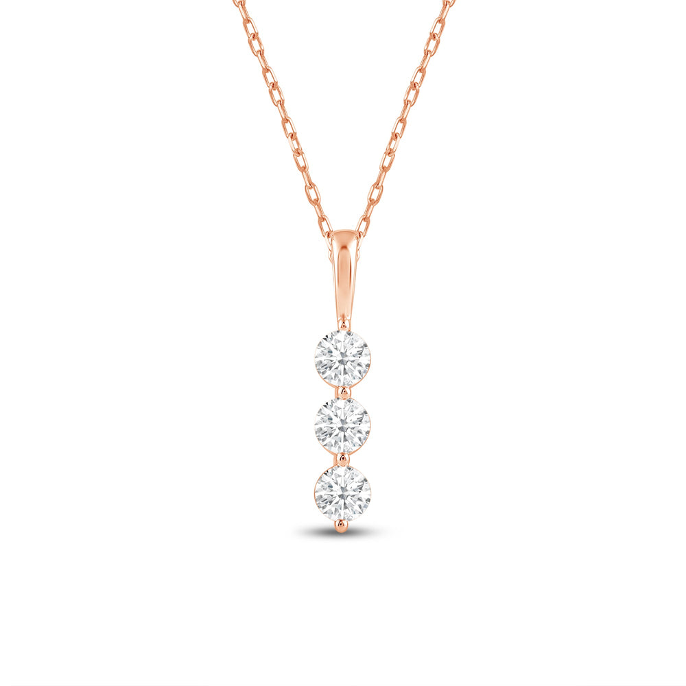 Lab Three Stone Diamond Journey Pendant with 18KT Rose Gold / Lab / 5/8 Cut Diamond in 14KT Rose Gold / Lab / 5/8 view 2
