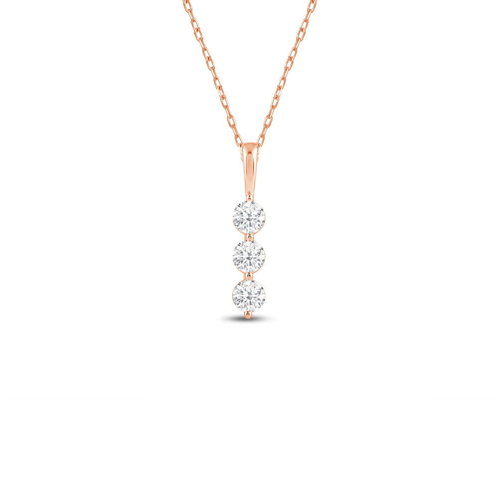 Lab Three Stone Diamond Journey Pendant with 18KT Rose Gold / Lab / 5/8 Cut Diamond in 14KT Rose Gold / Lab / 5/8 view 1
