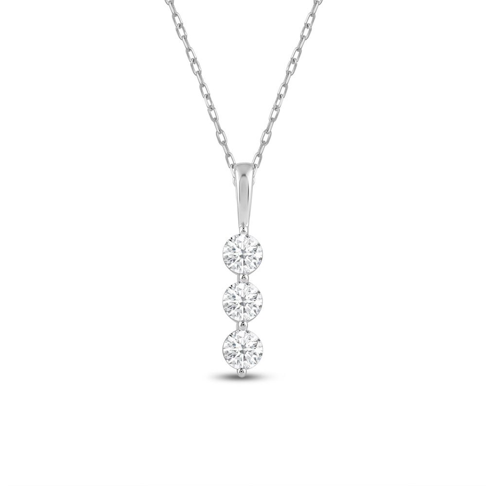 Lab Three Stone Diamond Journey Pendant with 18KT White Gold / Lab / 5/8 Cut Diamond in 14KT White Gold / Lab / 5/8 view 2
