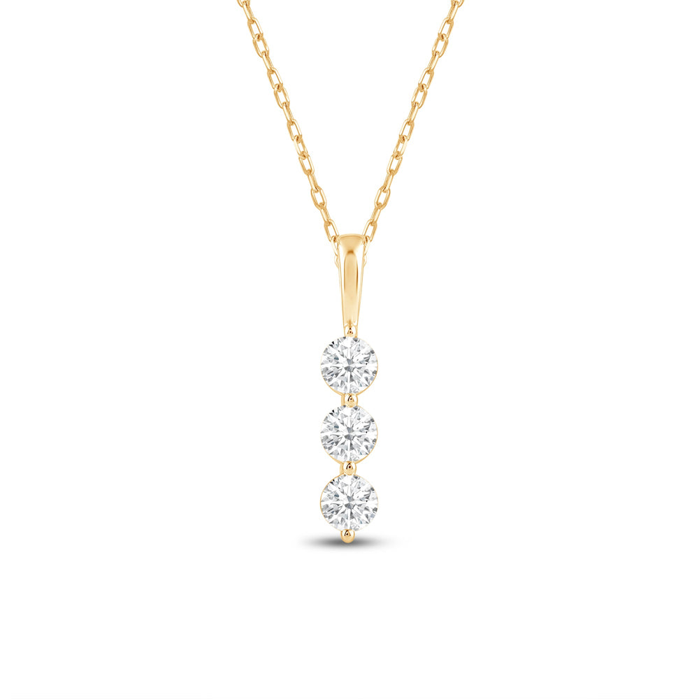 Lab Three Stone Diamond Journey Pendant with 18KT Yellow Gold / Lab / 5/8 Cut Diamond in 14KT Yellow Gold / Lab / 5/8 view 2
