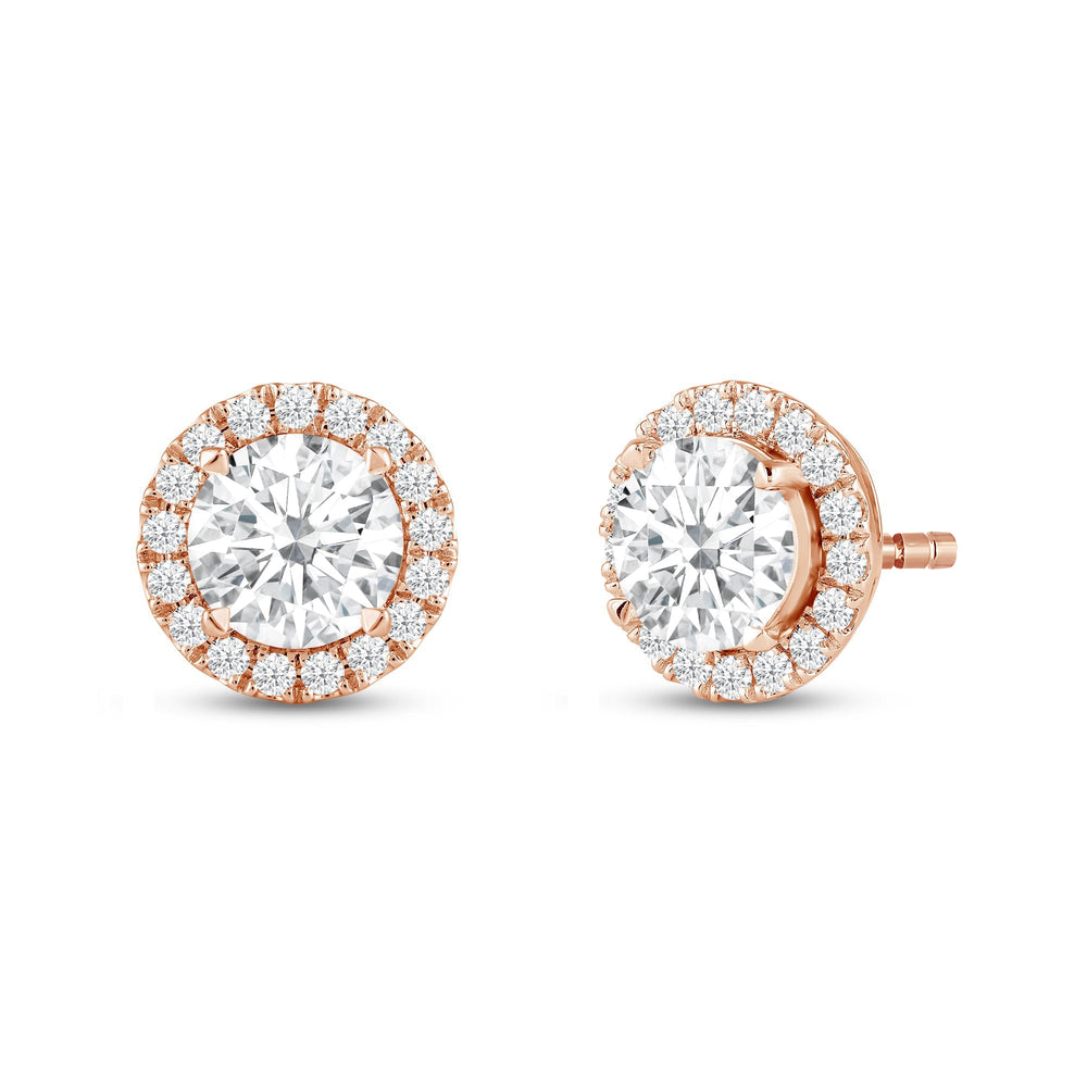 Round Diamond Halo Earrings with 18KT Rose Gold / Lab / 4 5/8 Cut Diamond in 14KT Rose Gold / Lab / 4 5/8 view 1
