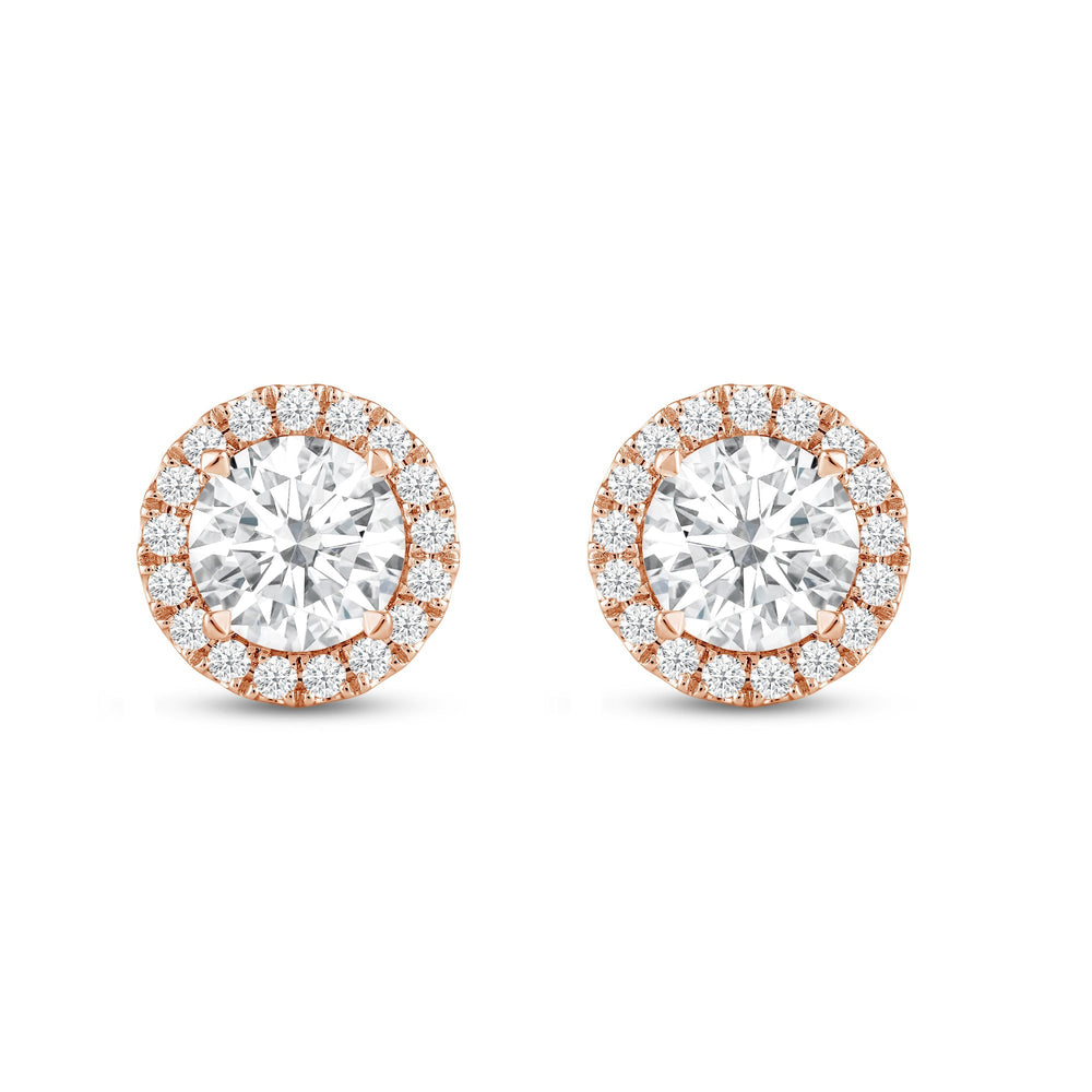 Round Diamond Halo Earrings with 18KT Rose Gold / Lab / 4 5/8 Cut Diamond in 14KT Rose Gold / Lab / 4 5/8 view 4
