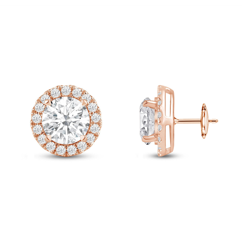 Round Diamond Halo Earrings with 18KT Rose Gold / Lab / 4 5/8 Cut Diamond in 14KT Rose Gold / Lab / 4 5/8 view 5
