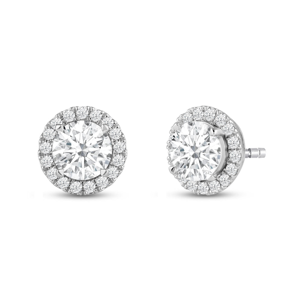 Round Diamond Halo Earrings with 18KT White Gold / Lab / 4 5/8 Cut Diamond in 14KT White Gold / Lab / 4 5/8 view 1
