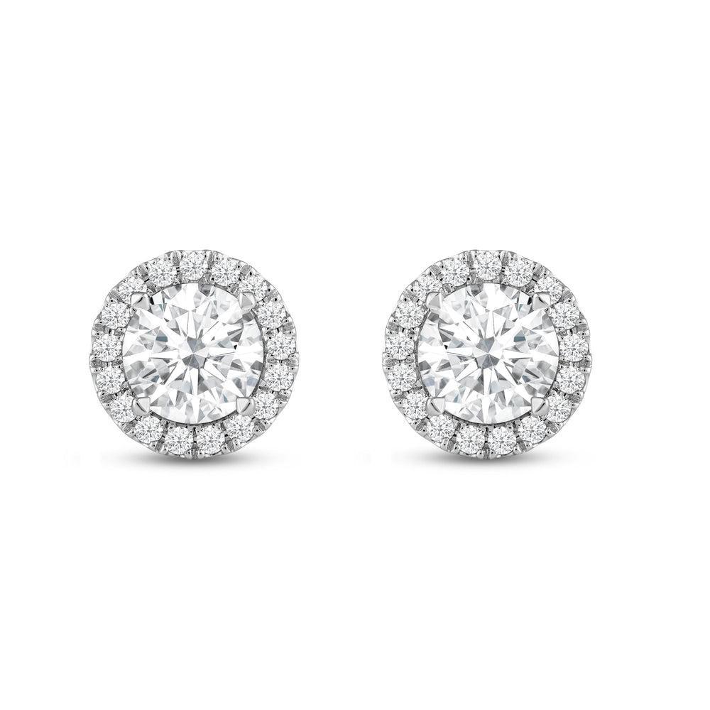 Round Diamond Halo Earrings with 18KT White Gold / Lab / 4 5/8 Cut Diamond in 14KT White Gold / Lab / 4 5/8 view 4

