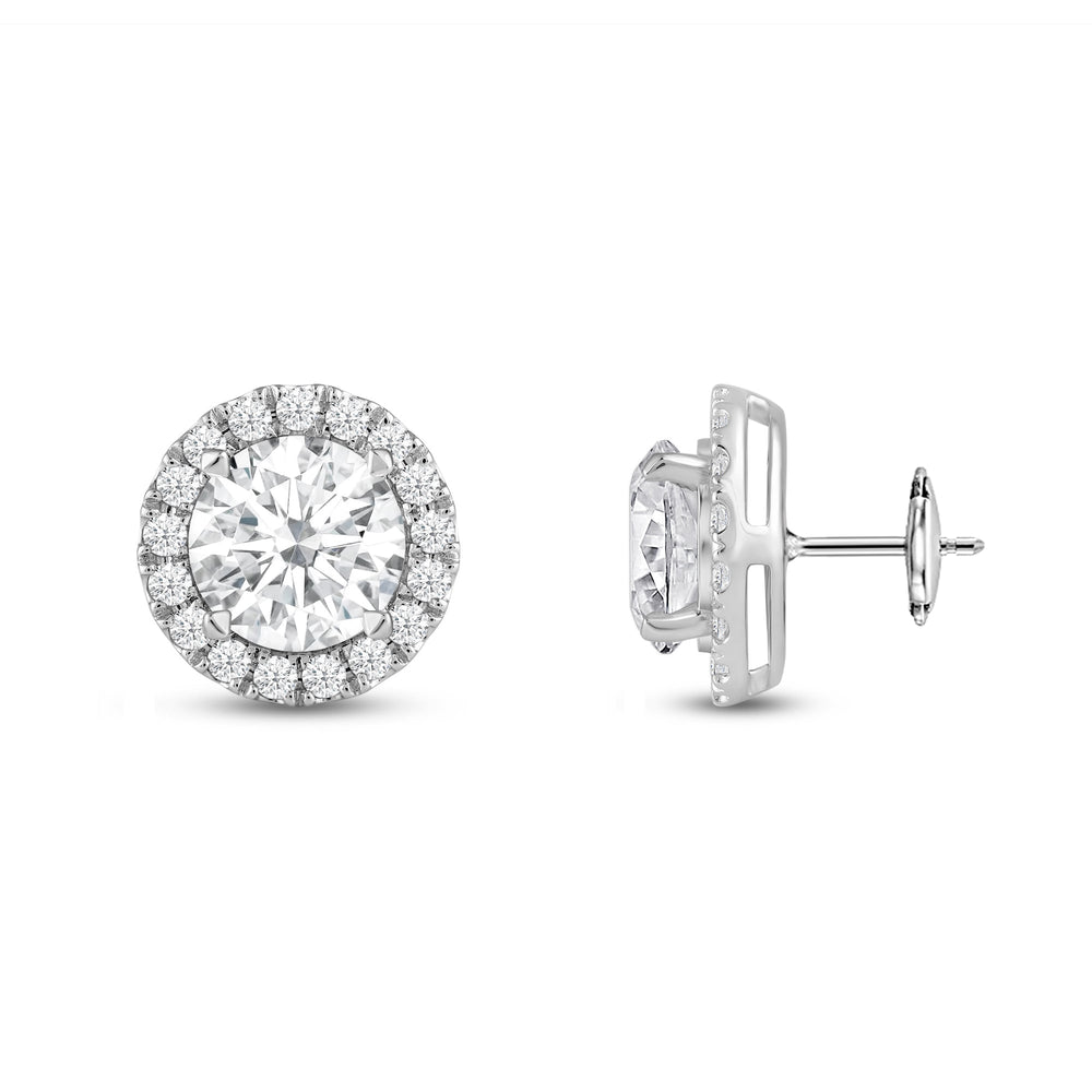Round Diamond Halo Earrings with 18KT White Gold / Lab / 4 5/8 Cut Diamond in 14KT White Gold / Lab / 4 5/8 view 5
