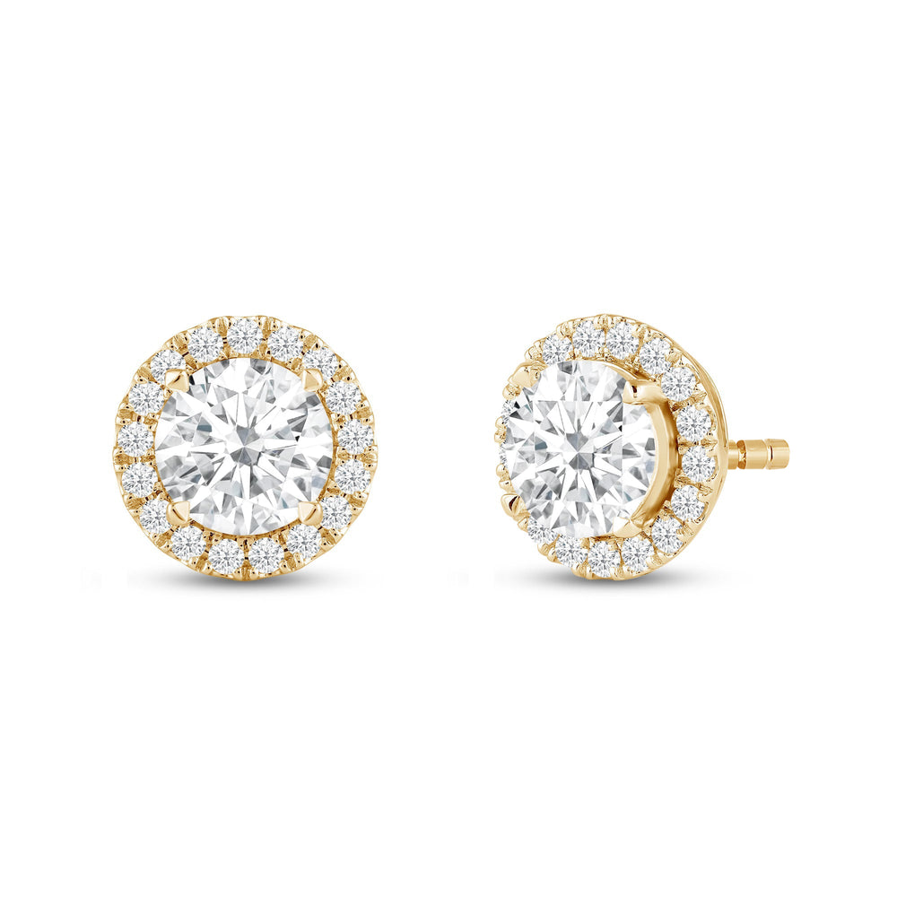 Round Diamond Halo Earrings with 18KT Yellow Gold / Lab / 4 5/8 Cut Diamond in 14KT Yellow Gold / Lab / 4 5/8 view 1
