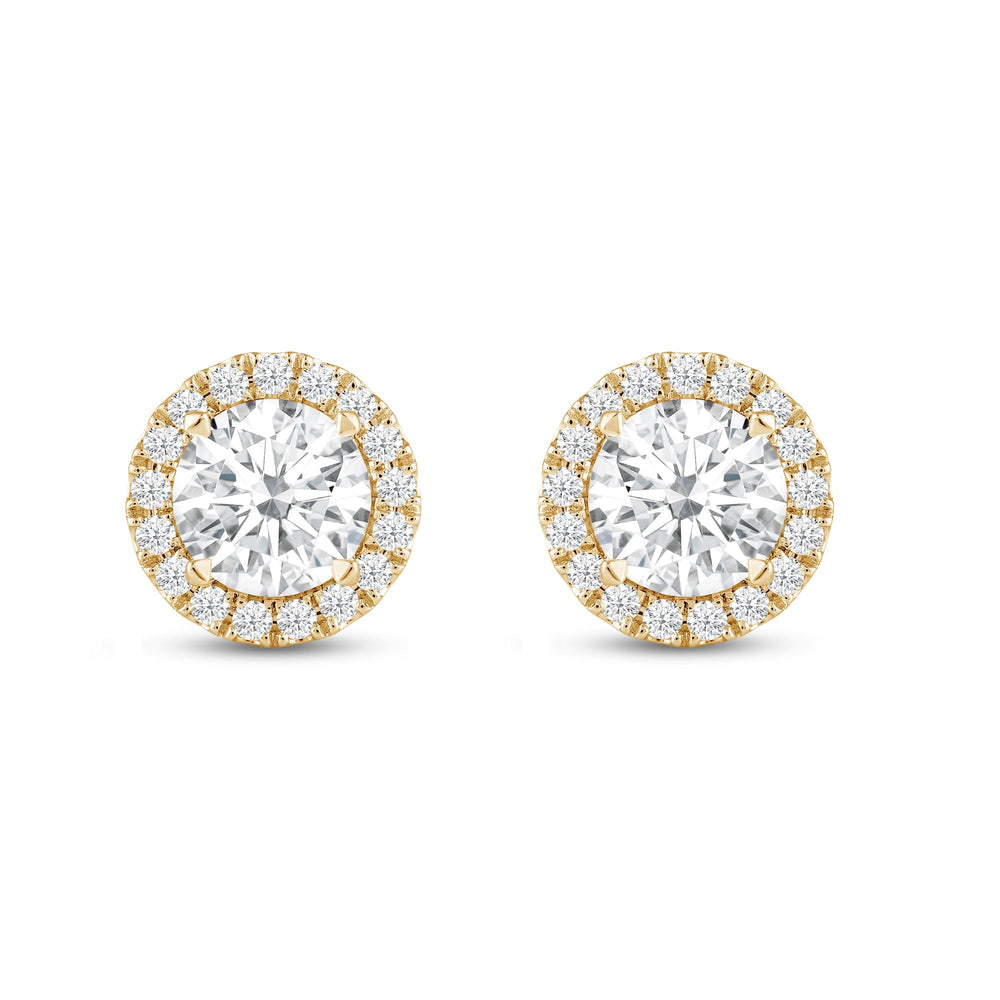 Round Diamond Halo Earrings with 18KT Yellow Gold / Lab / 4 5/8 Cut Diamond in 14KT Yellow Gold / Lab / 4 5/8 view 4
