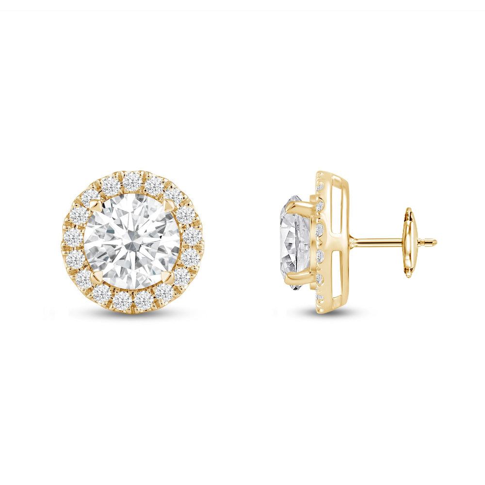 Round Diamond Halo Earrings with 18KT Yellow Gold / Lab / 4 5/8 Cut Diamond in 14KT Yellow Gold / Lab / 4 5/8 view 5
