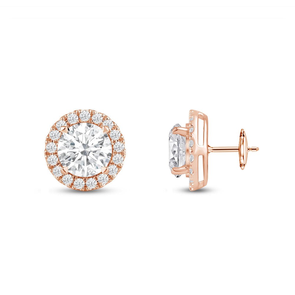 Round Diamond Halo Earrings with 18KT Rose Gold / Lab / 3 1/2 Cut Diamond in 14KT Rose Gold / Lab / 3 1/2 view 5
