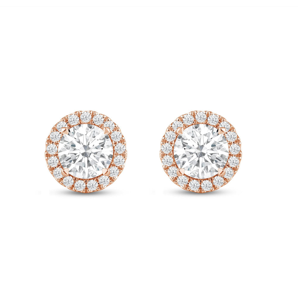 Round Diamond Halo Earrings with 18KT Rose Gold / Lab / 3 1/2 Cut Diamond in 14KT Rose Gold / Lab / 3 1/2 view 4
