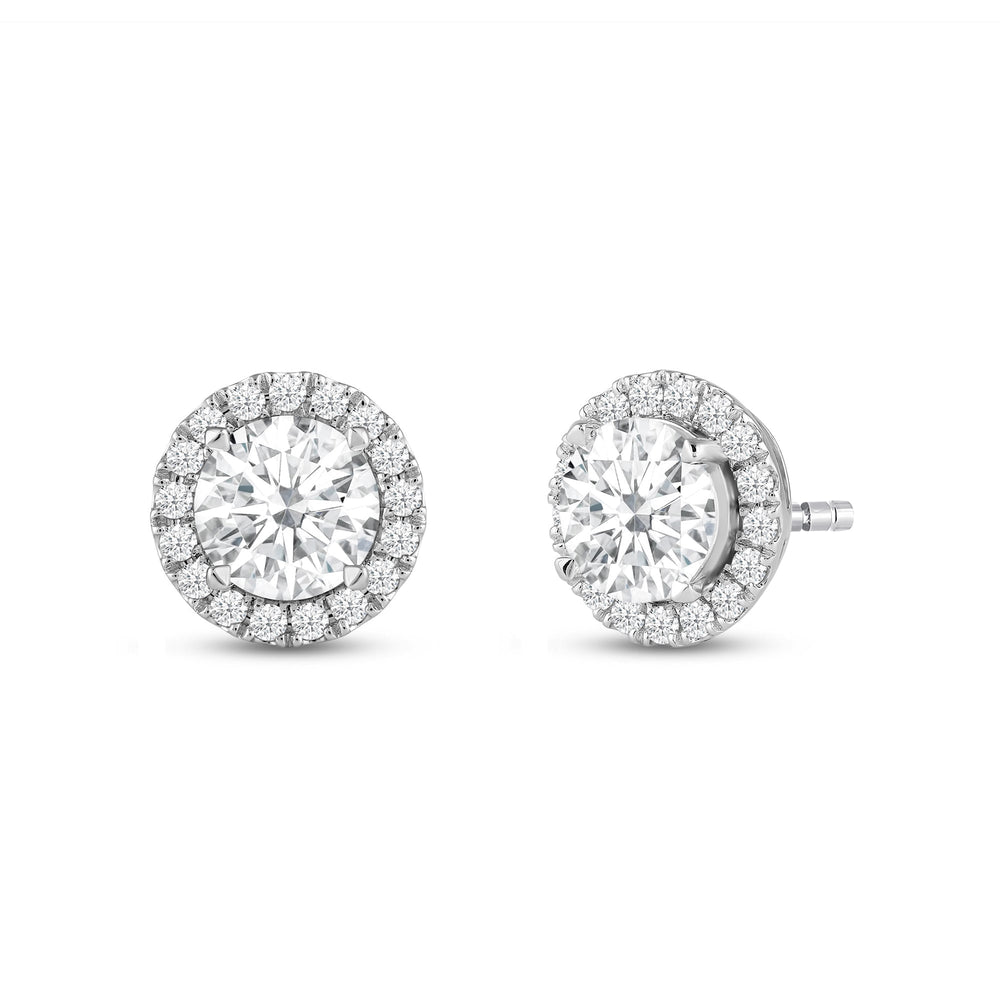 Round Diamond Halo Earrings with 18KT White Gold / Lab / 3 1/2 Cut Diamond in 14KT White Gold / Lab / 3 1/2 view 1
