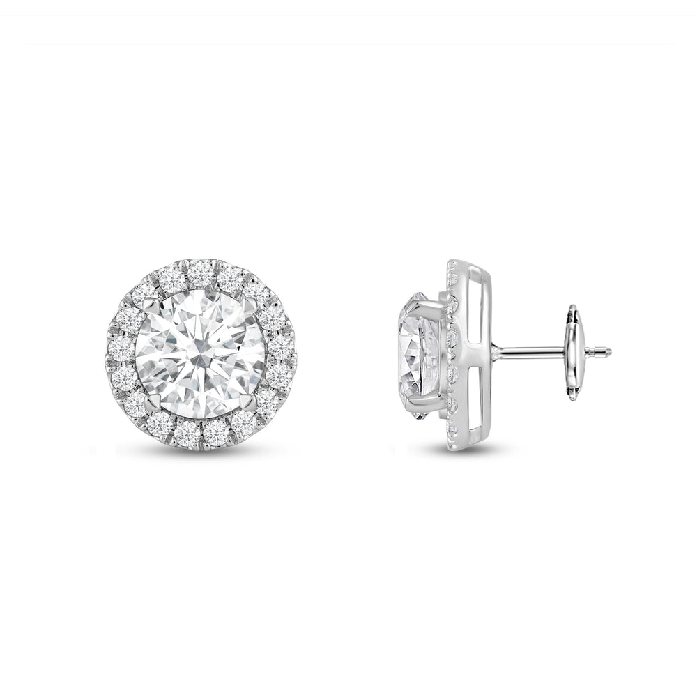 Round Diamond Halo Earrings with 18KT White Gold / Lab / 3 1/2 Cut Diamond in 14KT White Gold / Lab / 3 1/2 view 5
