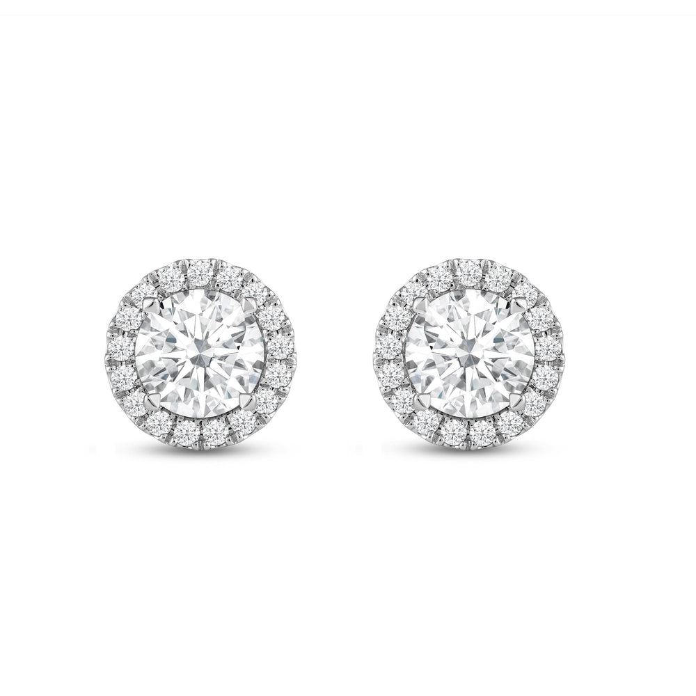 Round Diamond Halo Earrings with 18KT White Gold / Lab / 3 1/2 Cut Diamond in 14KT White Gold / Lab / 3 1/2 view 4
