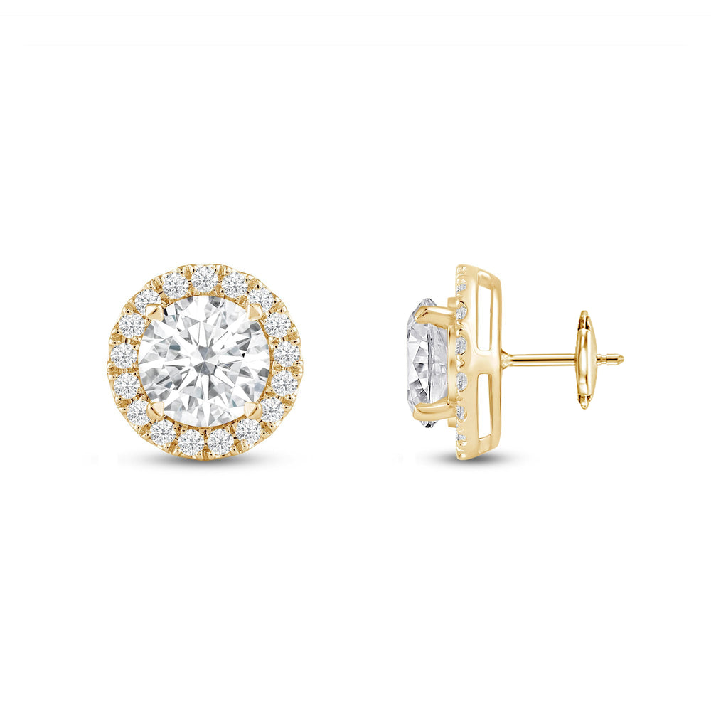 Round Diamond Halo Earrings with 18KT Yellow Gold / Lab / 3 1/2 Cut Diamond in 14KT Yellow Gold / Lab / 3 1/2 view 5
