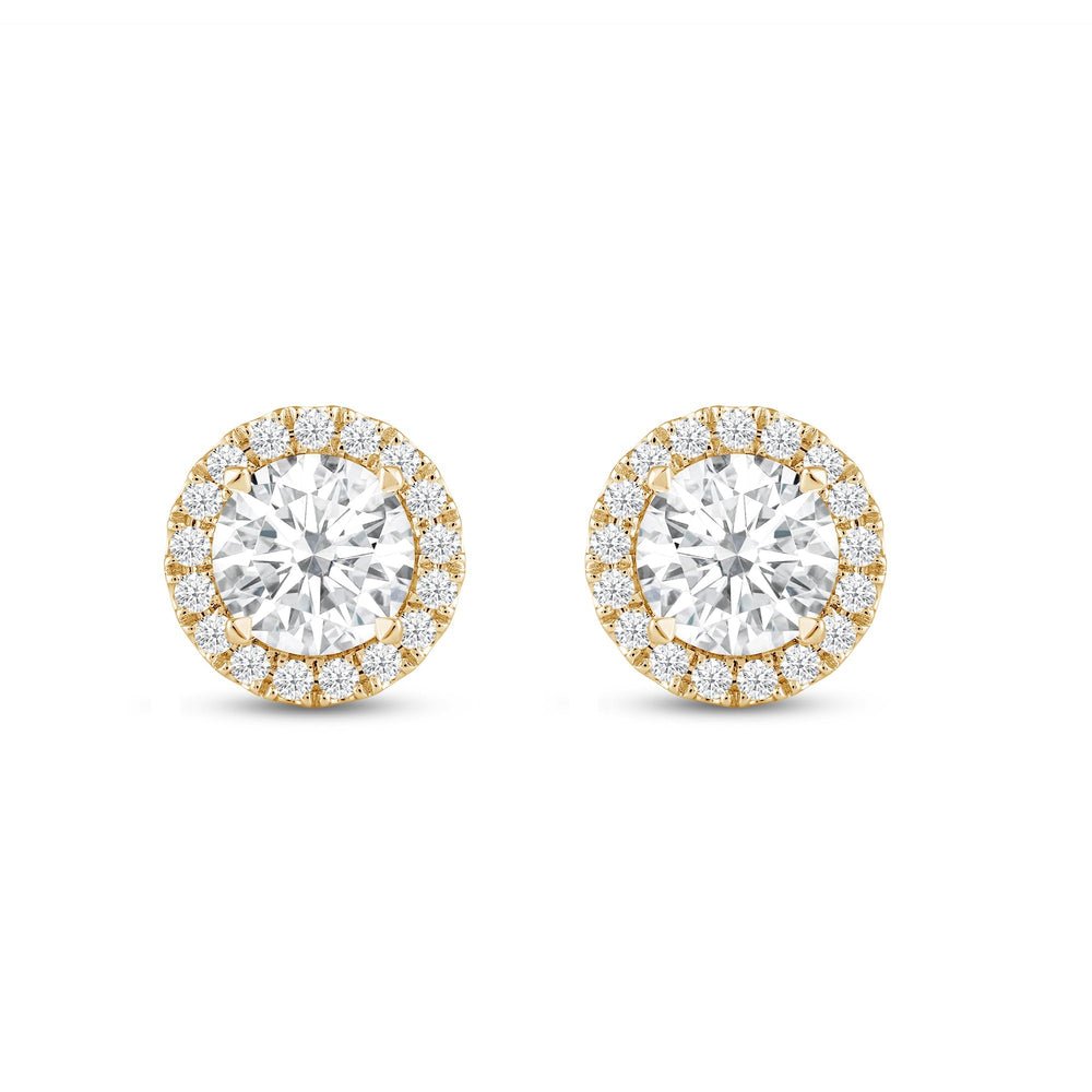 Round Diamond Halo Earrings with 18KT Yellow Gold / Lab / 3 1/2 Cut Diamond in 14KT Yellow Gold / Lab / 3 1/2 view 4
