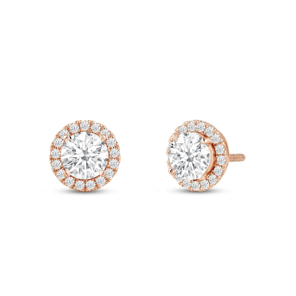 Round Diamond Halo Earrings with 18KT Rose Gold / Lab / 1 1/4 Cut Diamond in 14KT Rose Gold / Lab / 1 1/4 view 1

