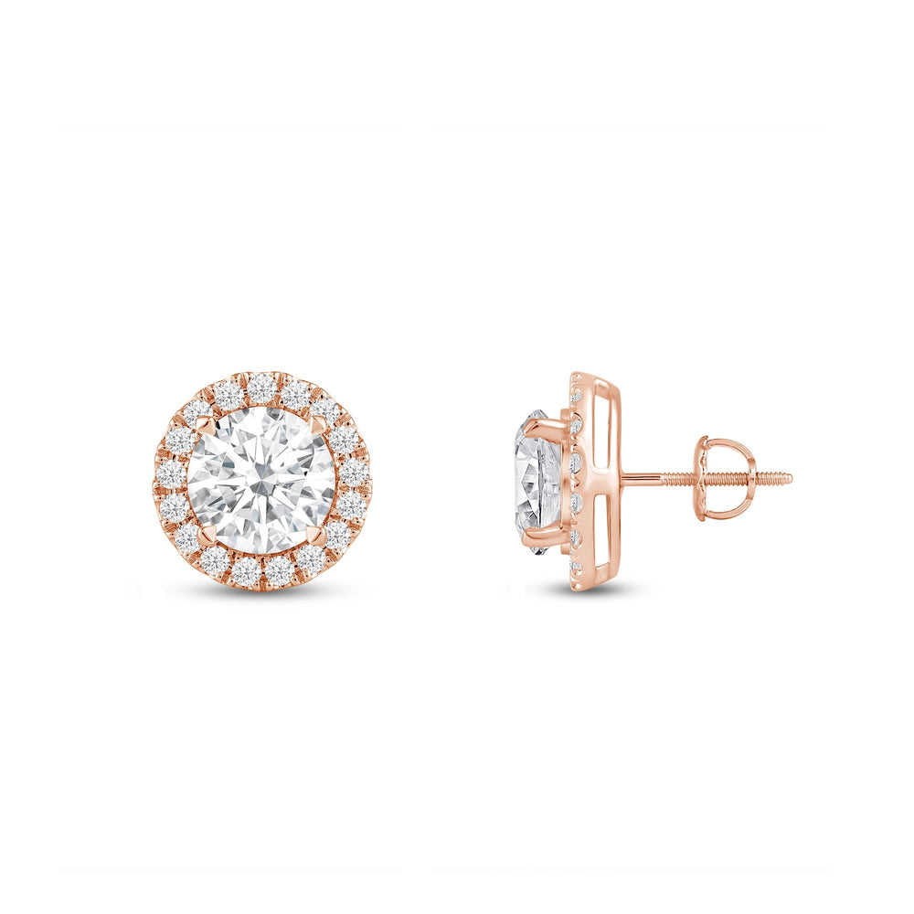 Round Diamond Halo Earrings with 18KT Rose Gold / Lab / 1 1/4 Cut Diamond in 14KT Rose Gold / Lab / 1 1/4 view 5
