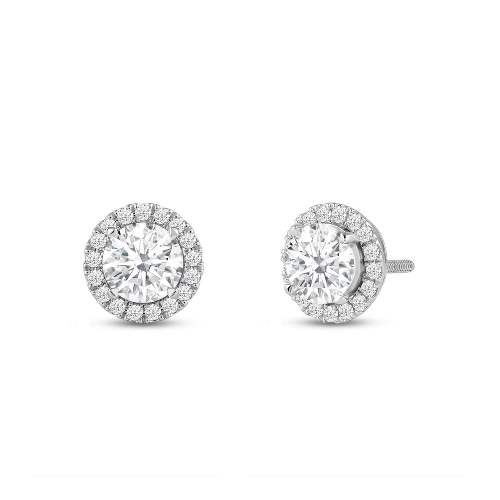 Round Diamond Halo Earrings with 18KT White Gold / Lab / 1 1/4 Cut Diamond in 14KT White Gold / Lab / 1 1/4 view 1

