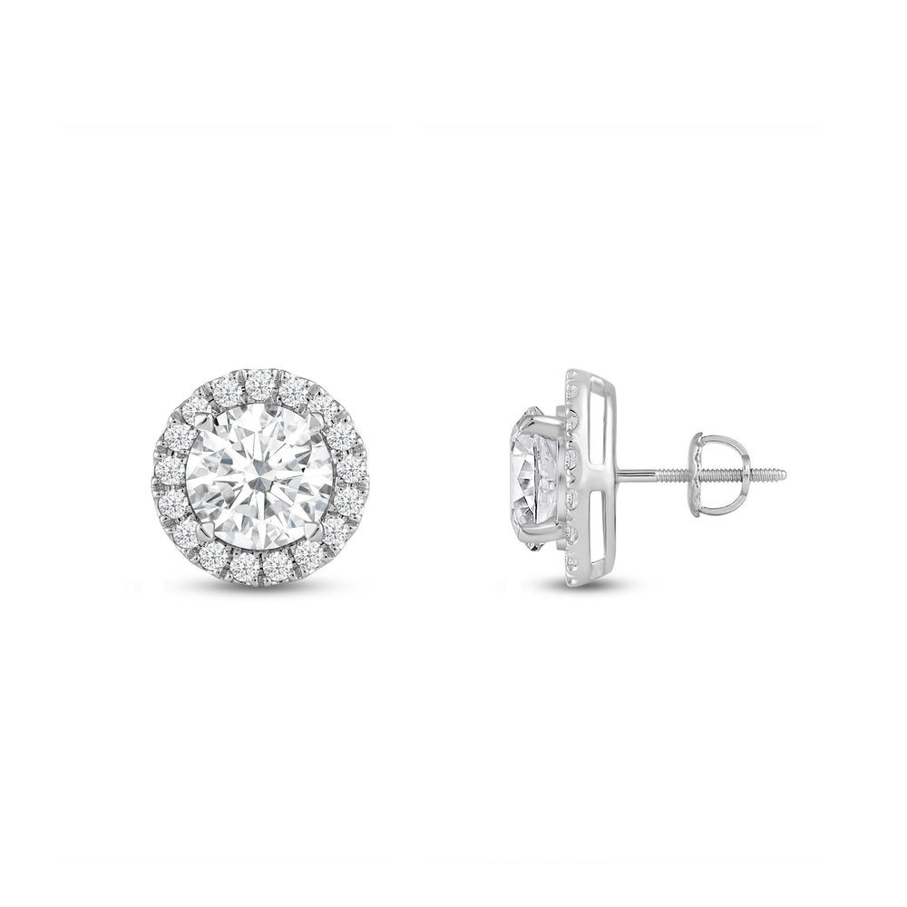 Round Diamond Halo Earrings with 18KT White Gold / Lab / 1 1/4 Cut Diamond in 14KT White Gold / Lab / 1 1/4 view 5
