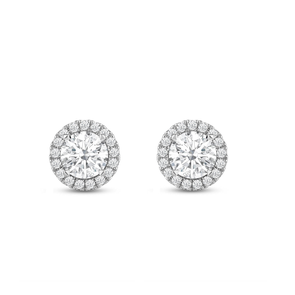 Round Diamond Halo Earrings with 18KT White Gold / Lab / 1 1/4 Cut Diamond in 14KT White Gold / Lab / 1 1/4 view 4

