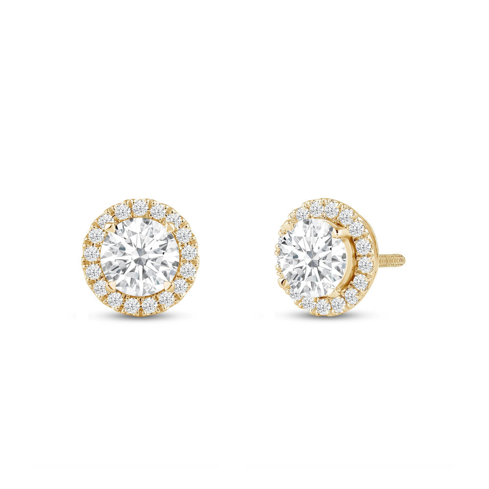 Round Diamond Halo Earrings with 18KT Yellow Gold / Lab / 1 1/4 Cut Diamond in 14KT Yellow Gold / Lab / 1 1/4 view 1
