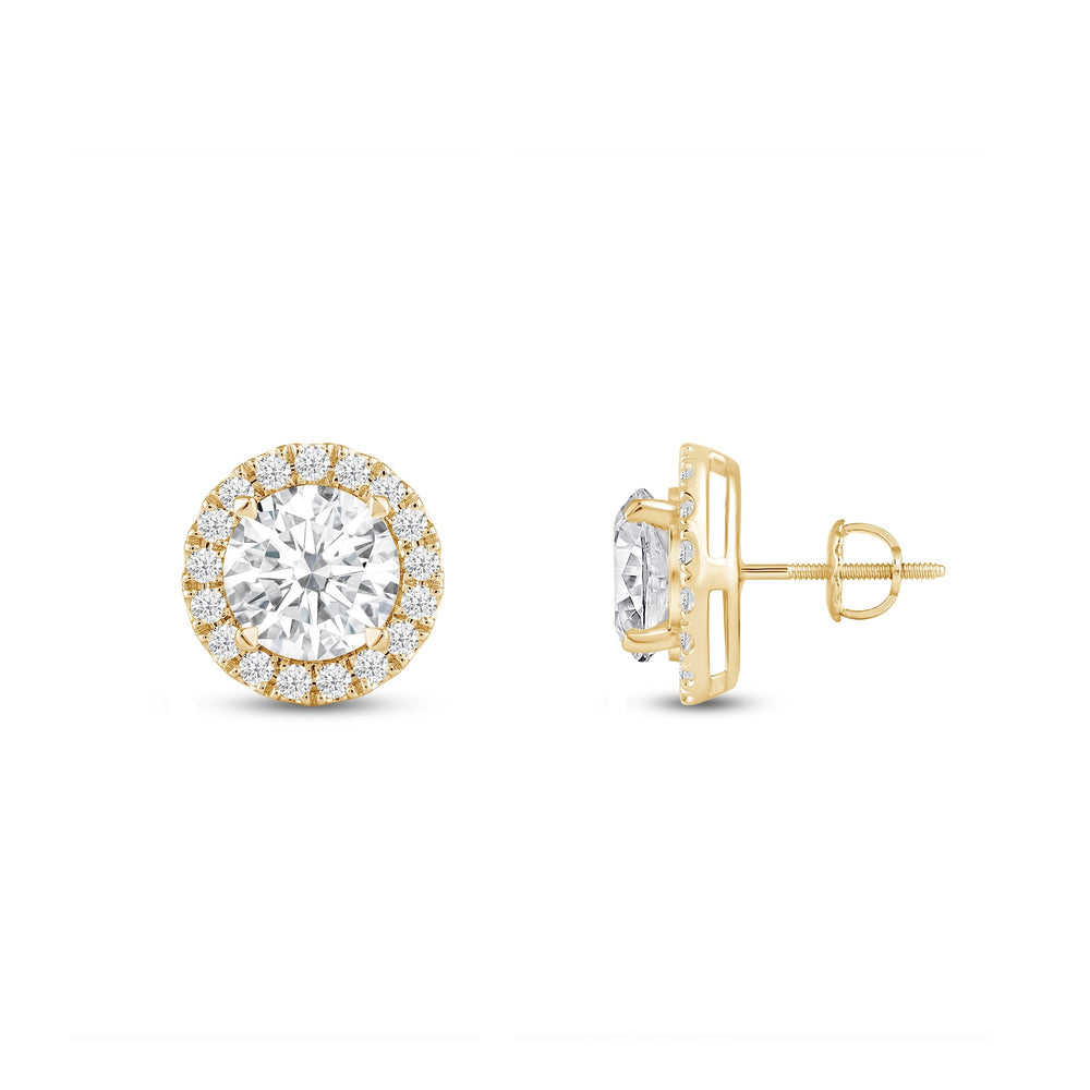 Round Diamond Halo Earrings with 18KT Yellow Gold / Lab / 1 1/4 Cut Diamond in 14KT Yellow Gold / Lab / 1 1/4 view 5
