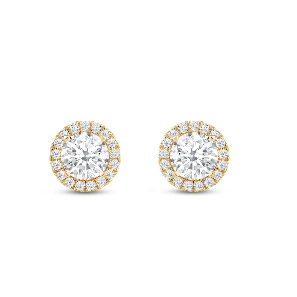 Round Diamond Halo Earrings with 18KT Yellow Gold / Lab / 1 1/4 Cut Diamond in 14KT Yellow Gold / Lab / 1 1/4 view 4
